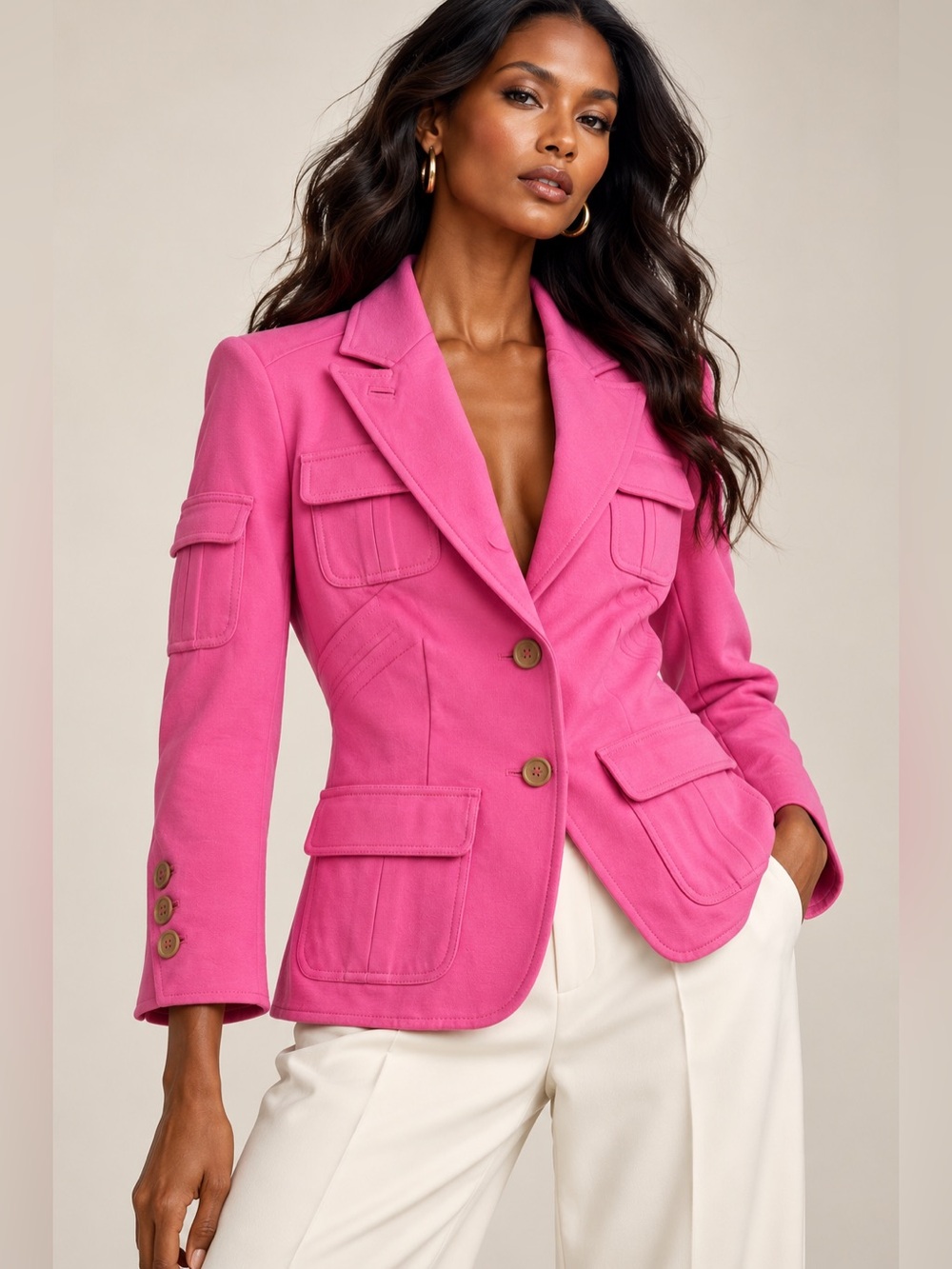 Diane von Furstenberg DVF Safari Teddy Utility Jacket Blazer Pink Size 10